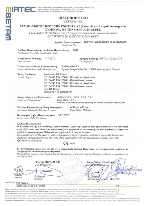 2. BA Filters CE certificate